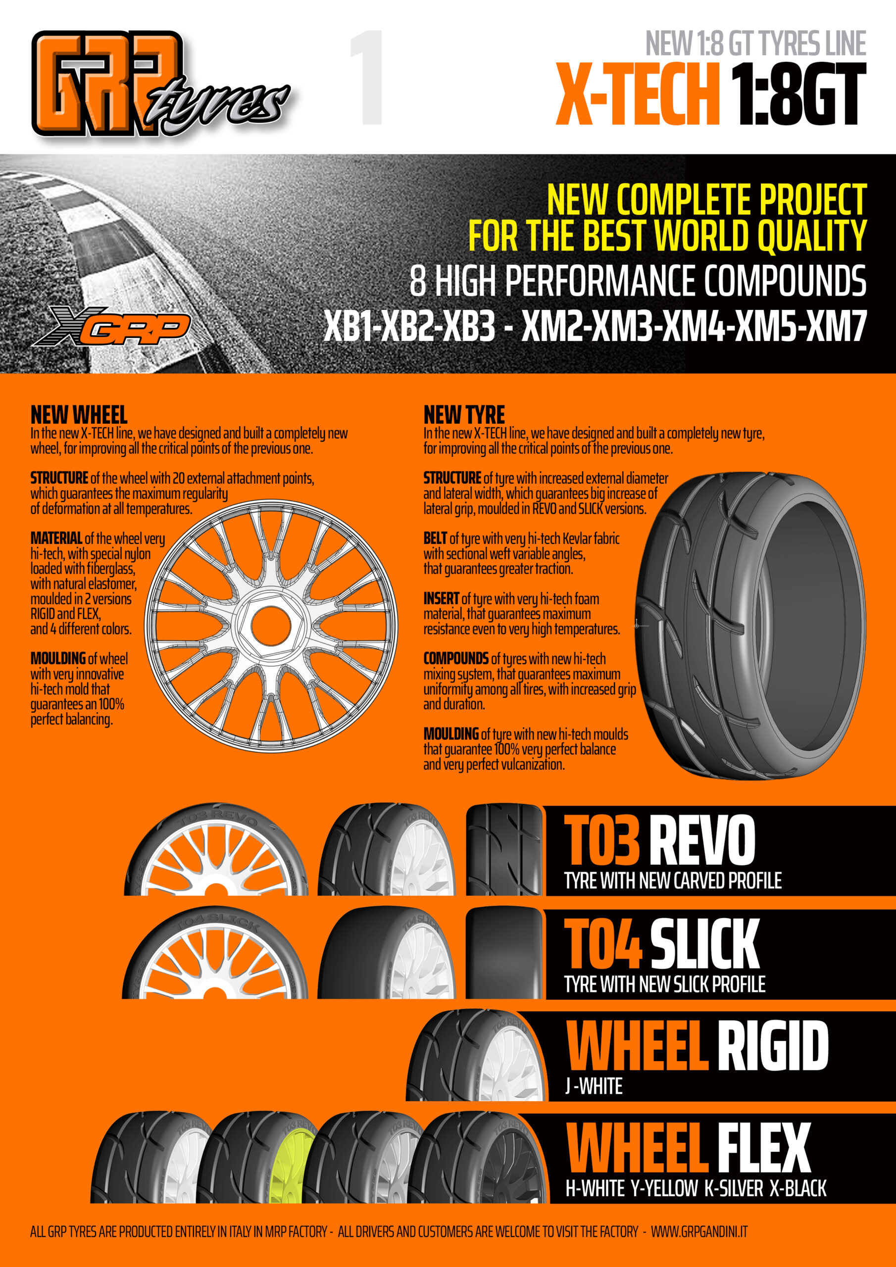 GRP GTY01-S2 1:8 GT T01 REVO S2 XSoft Belted Tires With Spoked Yellow Wheels (4 Pcs)
